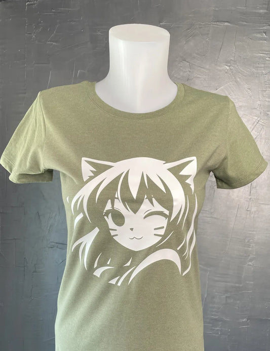 T-shirt Femme avec flocage Jeune fille chat